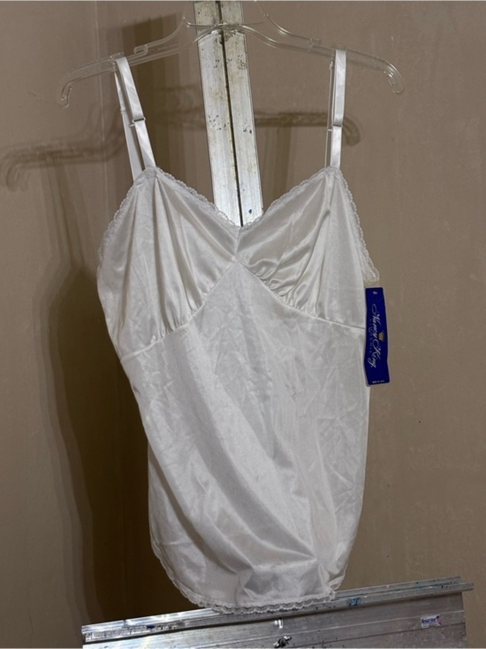 VTG Nancy King Camisole White Nylon Lace Trim Lingerie Dress NWT Deadstock USA